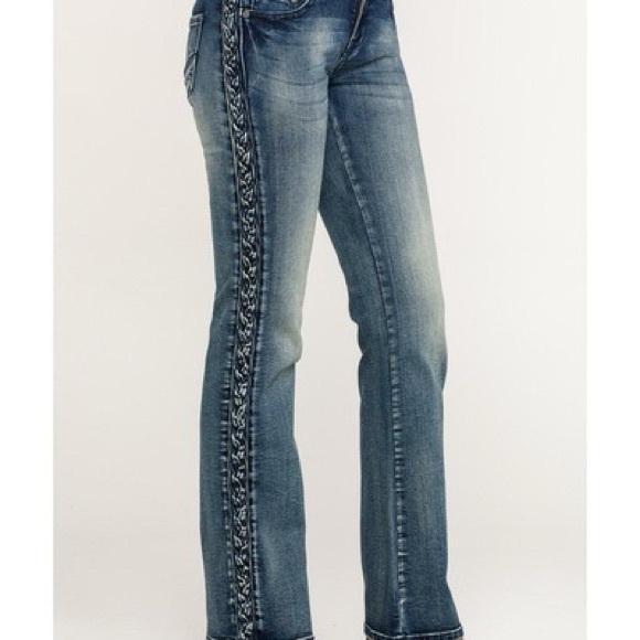 Rock & Roll Cowgirl Denim - Rock & Roll Cowgirl Jeans Womens Size 30x34 Bootcut Stretch Denim Braided Y2K